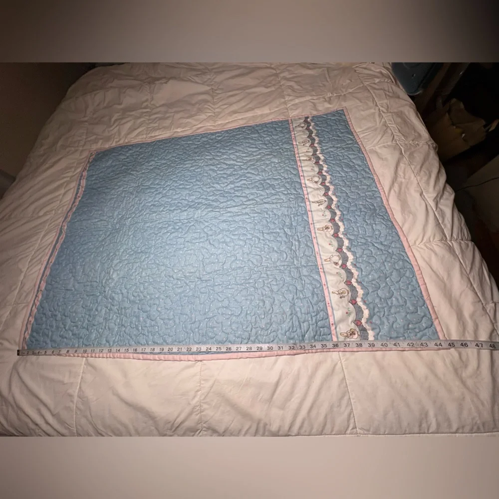 Adorable Pink and Baby Blue Quilted Bunny Trim Baby Blanket